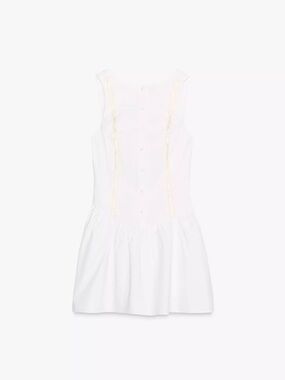 Zara White Sleeveless Dress with Lace Trim